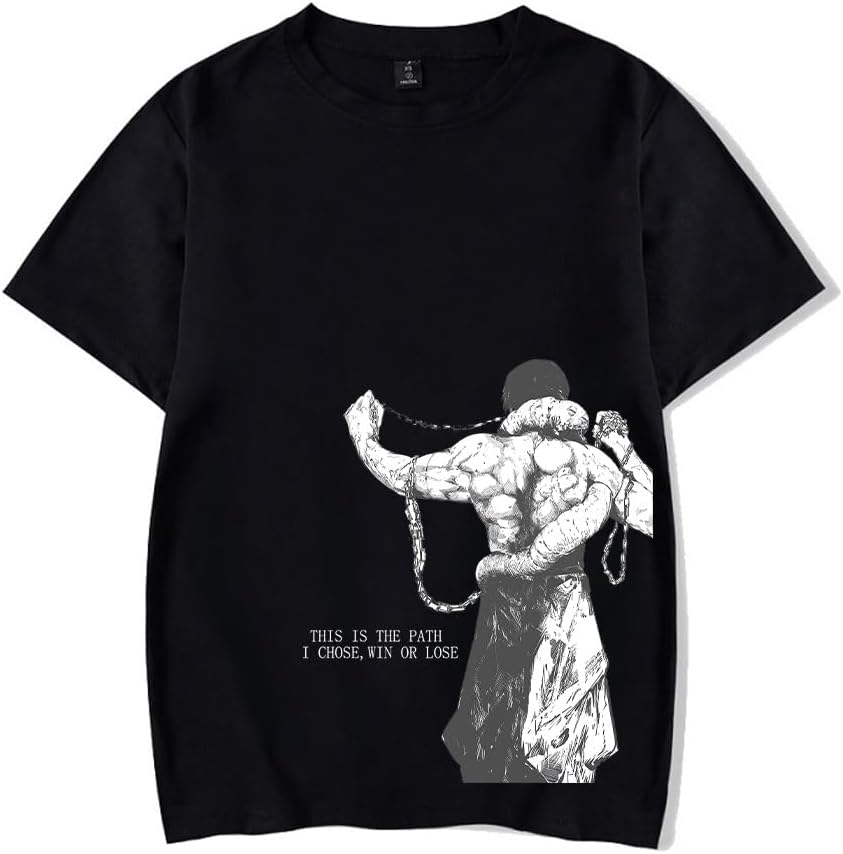 Vintage Washed Cotton Anime Graphic T-Shirt, Short Sleeve, Black, S-3XL