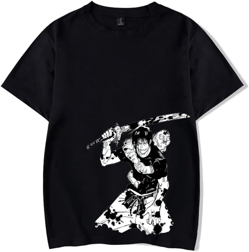 Vintage Washed Cotton Anime Graphic T-Shirt, Short Sleeve, Black, S-3XL