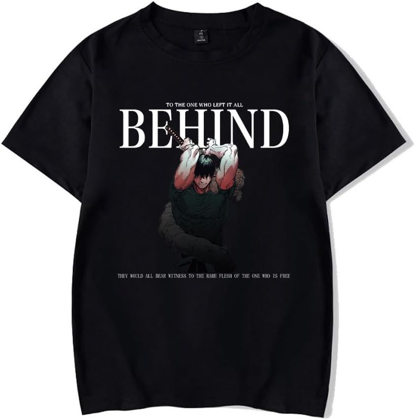 Vintage Washed Cotton Anime Graphic T-Shirt, Short Sleeve, Black, S-3XL