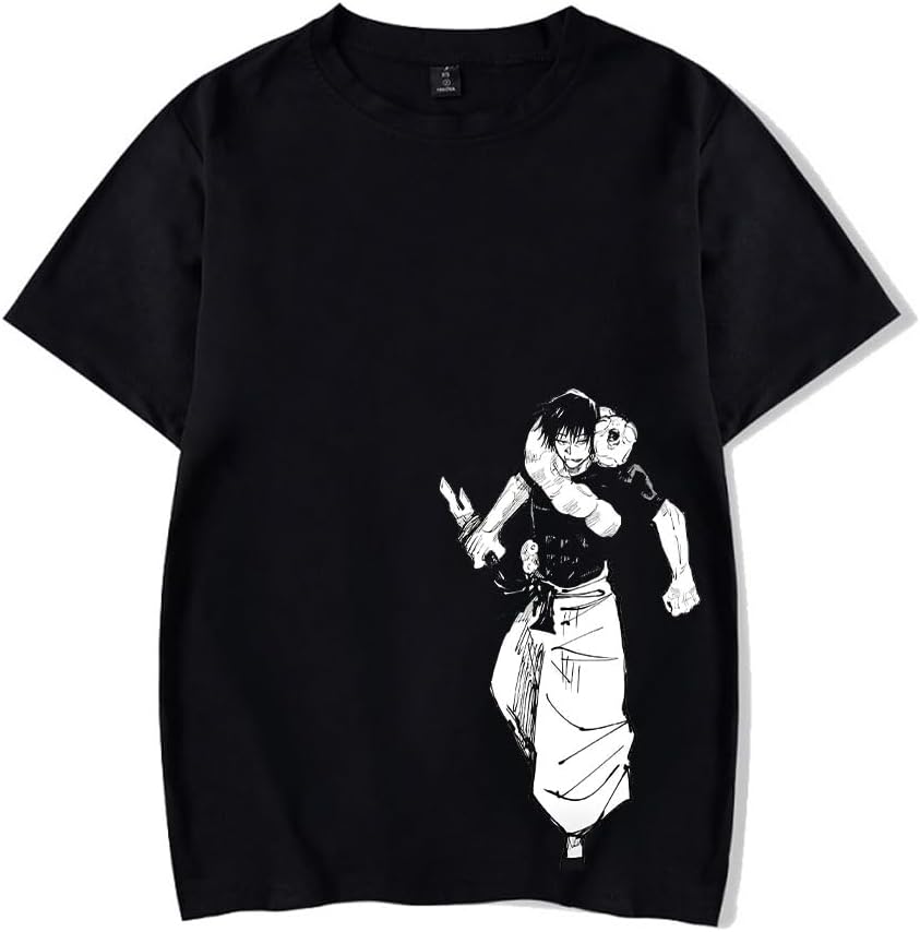 Vintage Washed Cotton Anime Graphic T-Shirt, Short Sleeve, Black, S-3XL