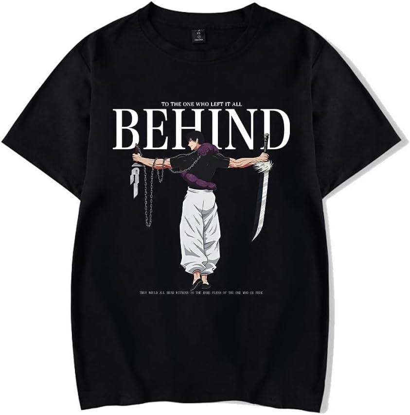 Vintage Washed Cotton Anime Graphic T-Shirt, Short Sleeve, Black, S-3XL