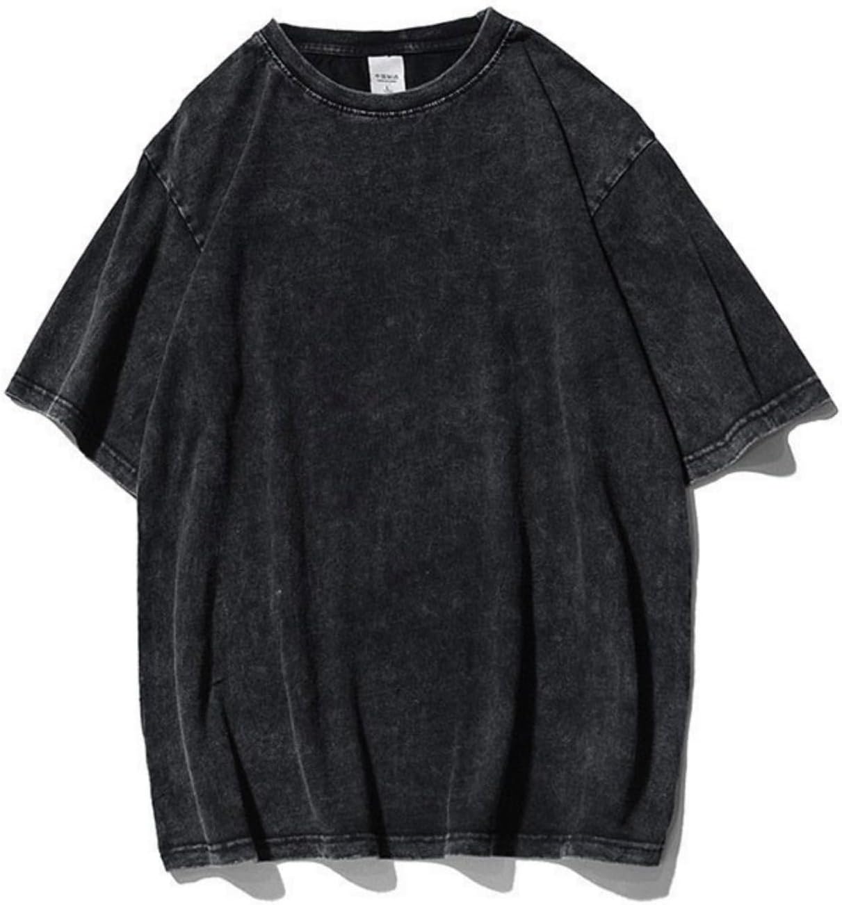 Vintage Washed Cotton Anime Graphic T-Shirt, Short Sleeve, Black, S-3XL