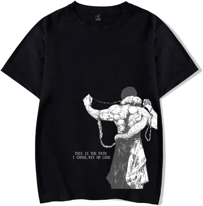 Vintage Washed Cotton Anime Graphic T-Shirt, Short Sleeve, Black, S-3XL