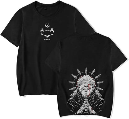 Vintage Washed Cotton Anime Graphic T-Shirt, Short Sleeve, Black, S-3XL