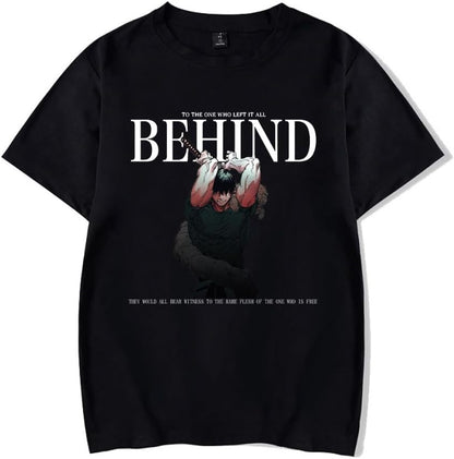 Vintage Washed Cotton Anime Graphic T-Shirt, Short Sleeve, Black, S-3XL