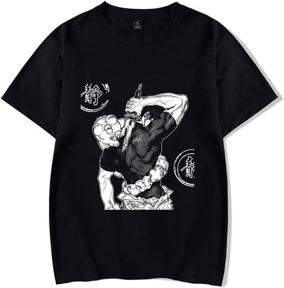 Vintage Washed Cotton Anime Graphic T-Shirt, Short Sleeve, Black, S-3XL