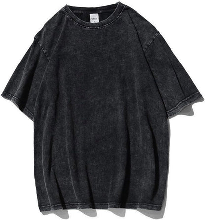 Vintage Washed Cotton Anime Graphic T-Shirt, Short Sleeve, Black, S-3XL